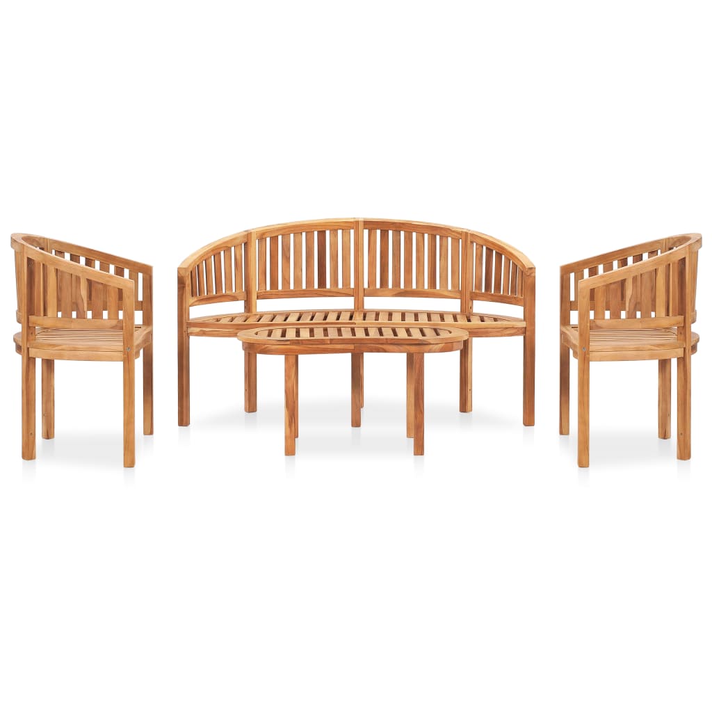 Set Salotto da Giardino 4 pz Design Curvo in Massello di Teak