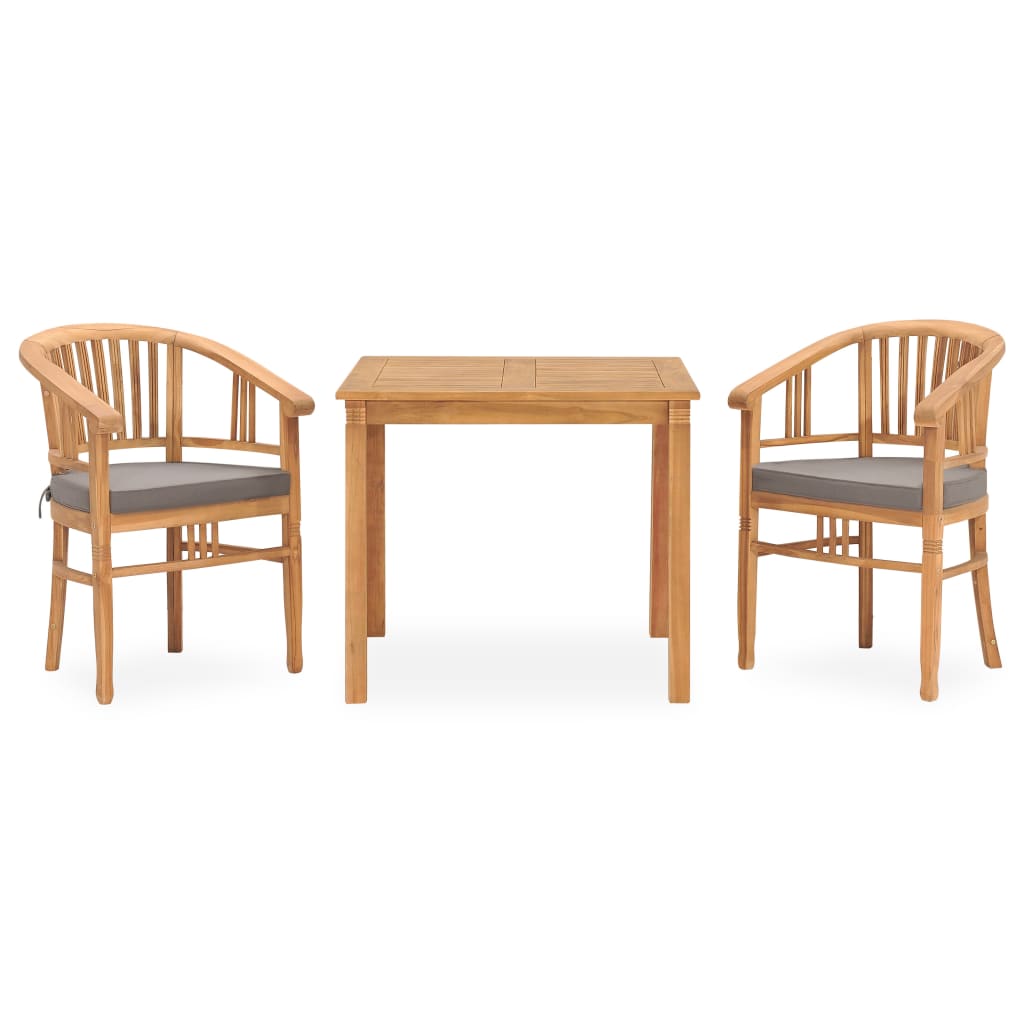 Set da Pranzo da Giardino 3 pz con Cuscini in Massello di Teak