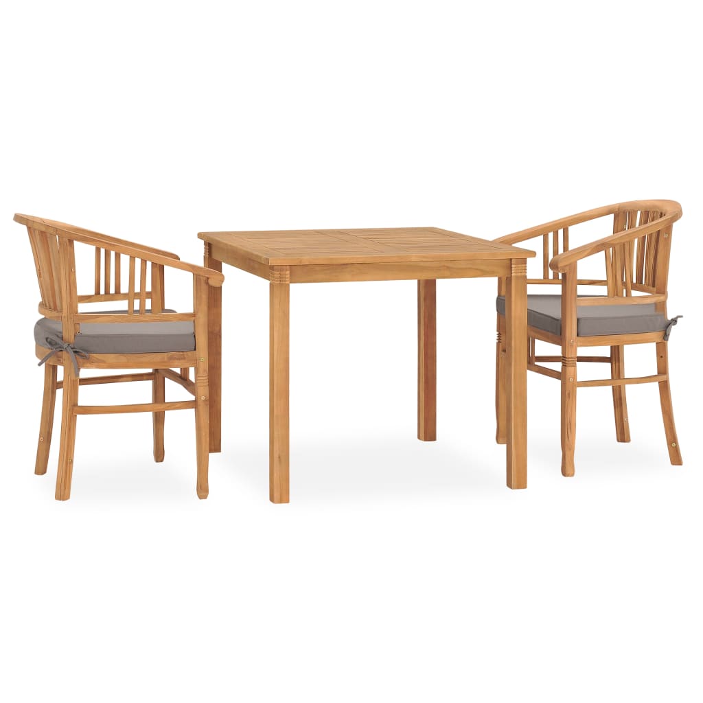 Set da Pranzo da Giardino 3 pz con Cuscini in Massello di Teak