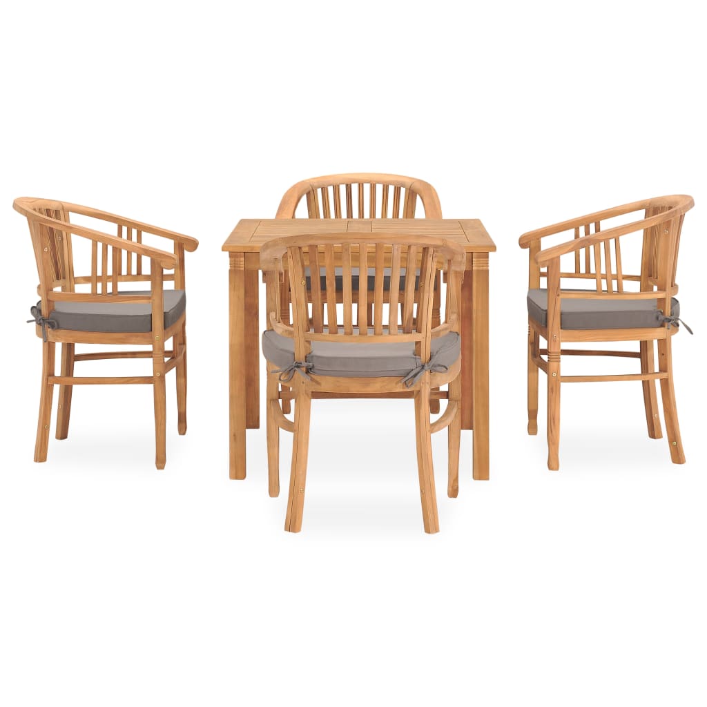Set da Pranzo da Giardino 5 pz con Cuscini in Massello di Teak