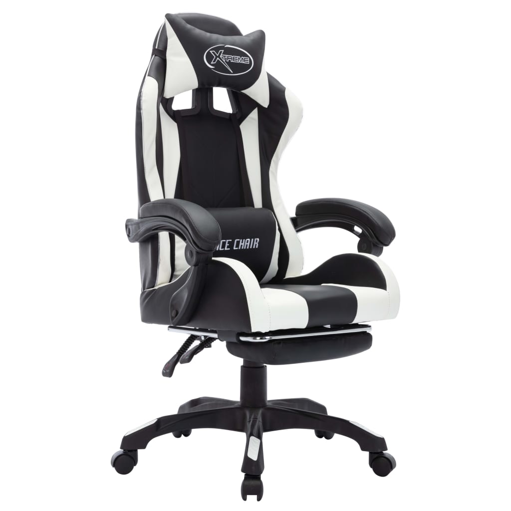 Sedia da Gaming con Luci a LED RGB Bianca e Nera in Similpelle