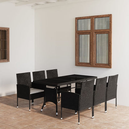 Set Mobili da Pranzo per Giardino 7 pz in Polyrattan Nero