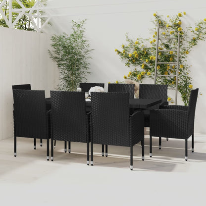 Set da Pranzo da Giardino 9 pz in Polyrattan Nero