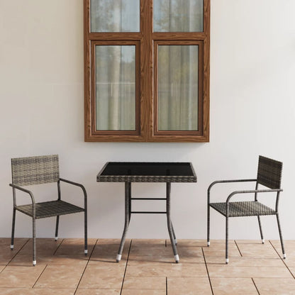 Set da Pranzo per Giardino 3 pz in Polyrattan Antracite Grigio