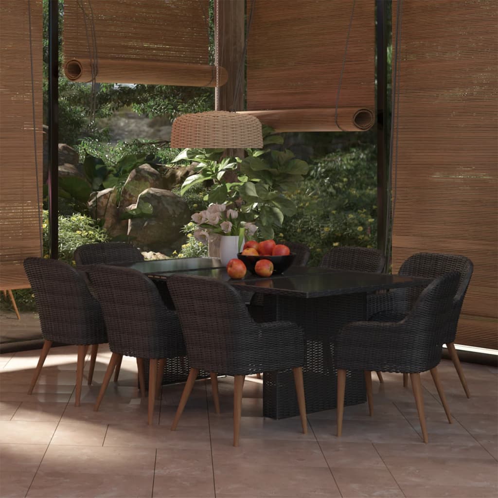 Set da Pranzo da Giardino 9 pz in Polyrattan Nero
