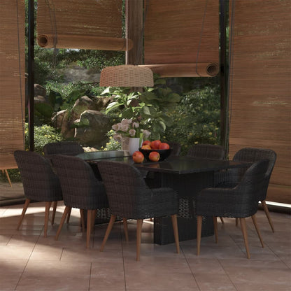 Set da Pranzo da Giardino 9 pz in Polyrattan Nero