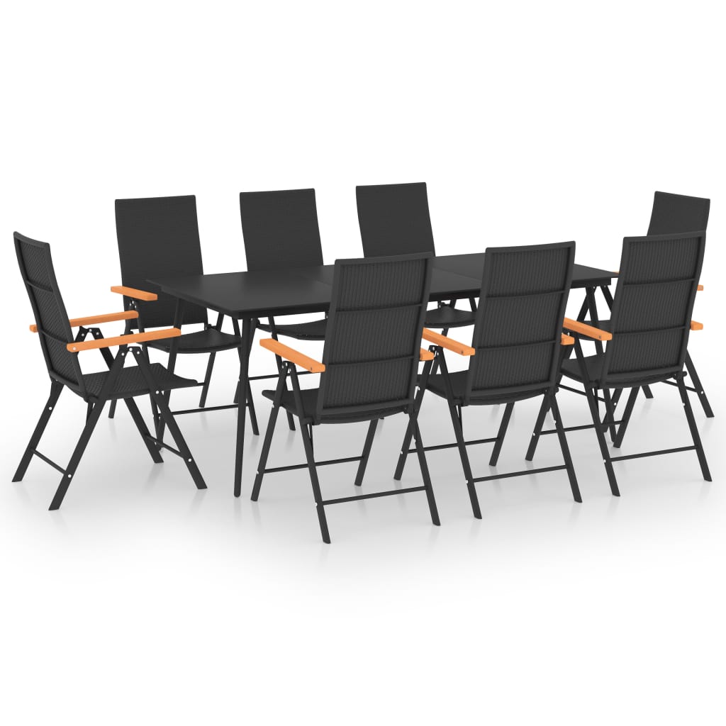 Set da Pranzo da Giardino 9 pz Nero e Marrone