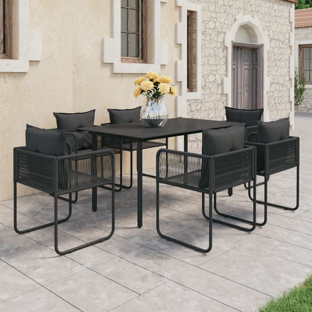 Set da Pranzo da Giardino 7 pz in Rattan PVC Nero