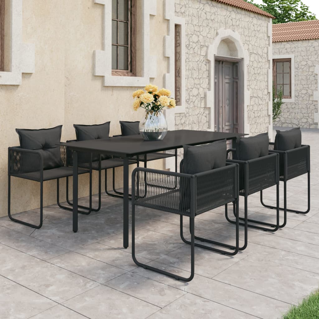 Set da Pranzo da Giardino 7 pz in Rattan PVC Nero