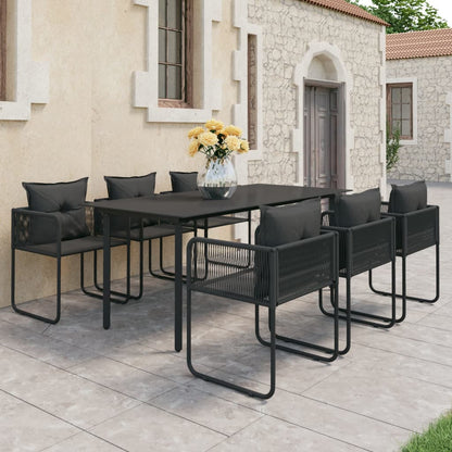 Set da Pranzo da Giardino 7 pz in Rattan PVC Nero