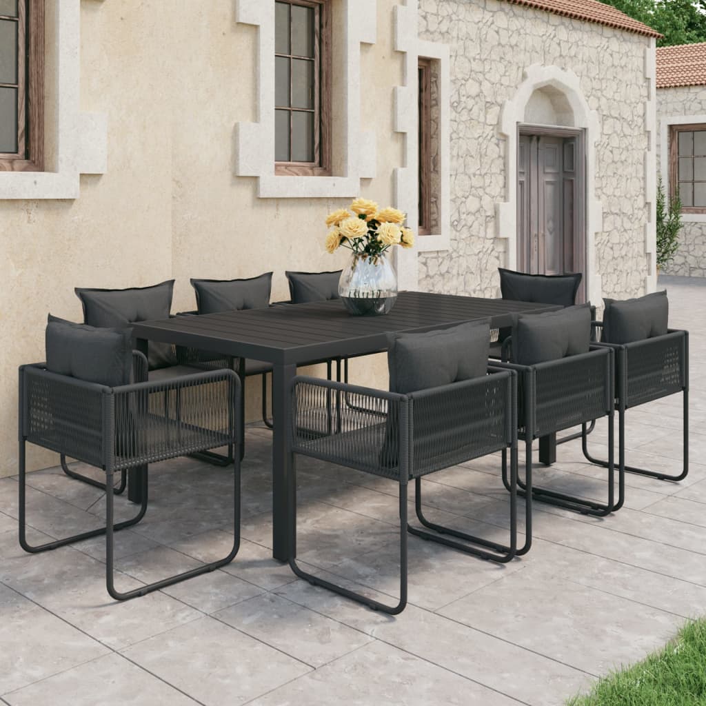 Set da Pranzo da Giardino 9 pz in Rattan PVC Nero
