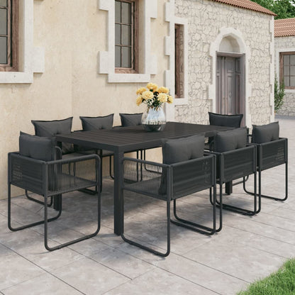 Set da Pranzo da Giardino 9 pz in Rattan PVC Nero