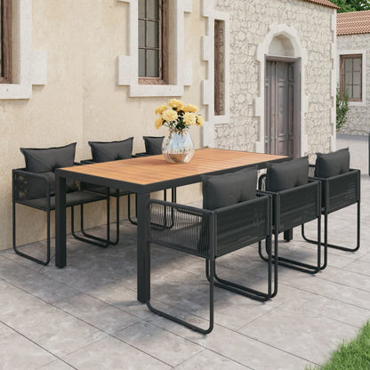 Set da Pranzo da Giardino 7 pz in Rattan PVC Nero e Marrone