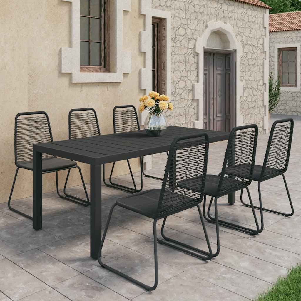 Set da Pranzo da Giardino 7 pz in Rattan PVC Nero