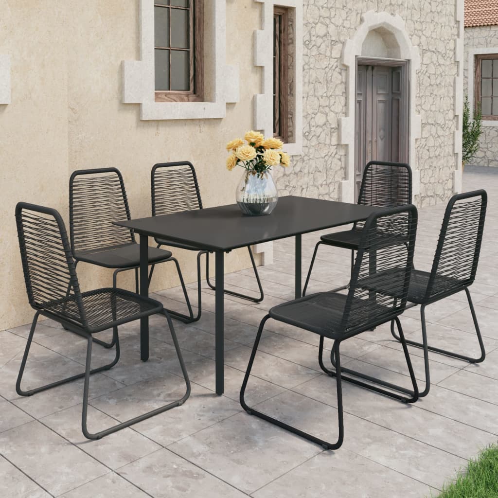 Set da Pranzo da Giardino 7 pz in Rattan PVC Nero