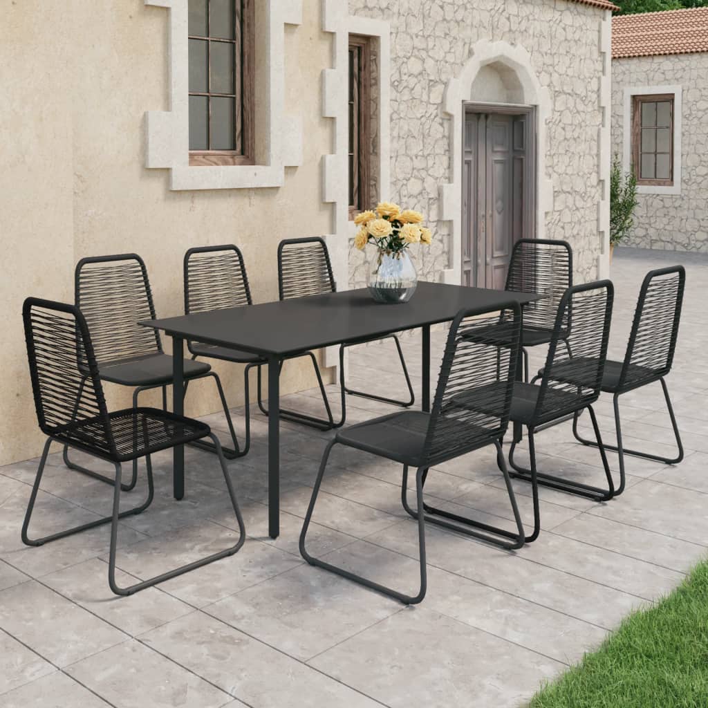 Set da Pranzo da Giardino 9 pz in Rattan PVC Nero