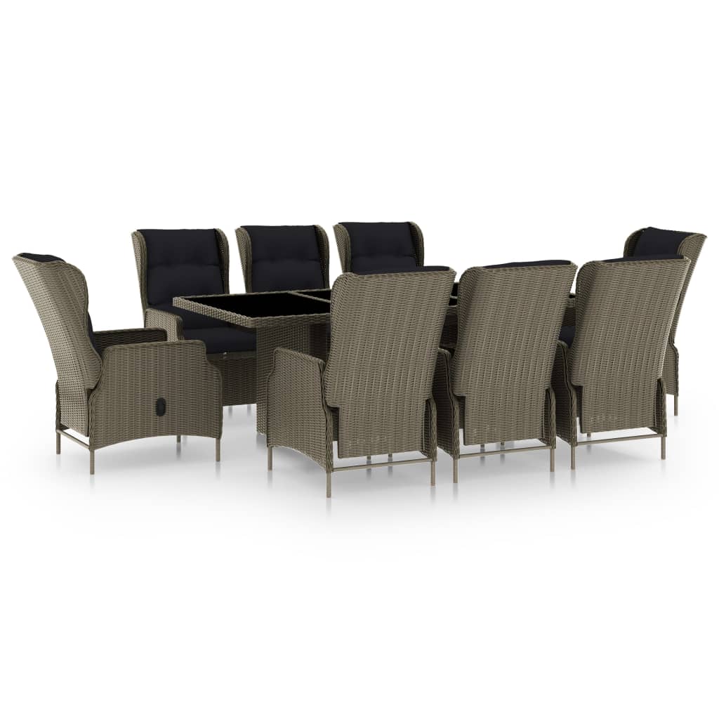 Set da Pranzo da Giardino 9 pz con Cuscini in Polyrattan Marrone