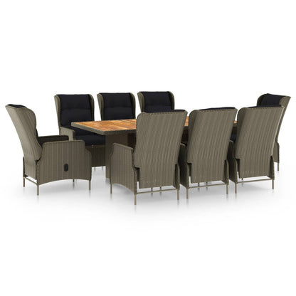 Set da Pranzo da Giardino 9 pz con Cuscini in Polyrattan Marrone