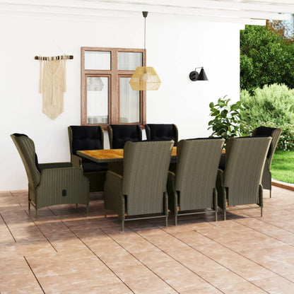 Set da Pranzo da Giardino 9 pz con Cuscini in Polyrattan Marrone