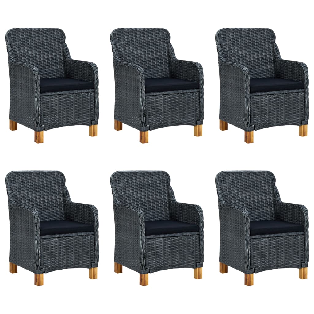 Set Pranzo da Giardino 7 pz con Cuscini Polyrattan Grigio Scuro