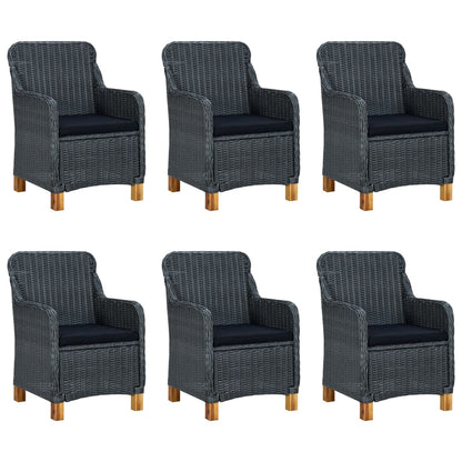 Set Pranzo da Giardino 7 pz con Cuscini Polyrattan Grigio Scuro