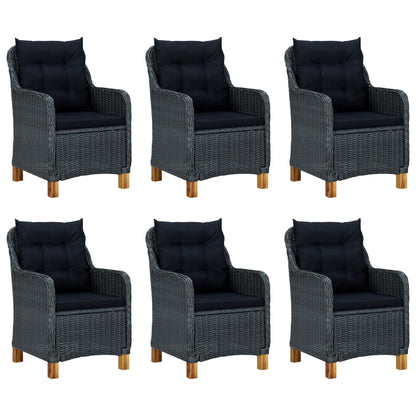 Set Pranzo da Giardino 7 pz con Cuscini Polyrattan Grigio Scuro