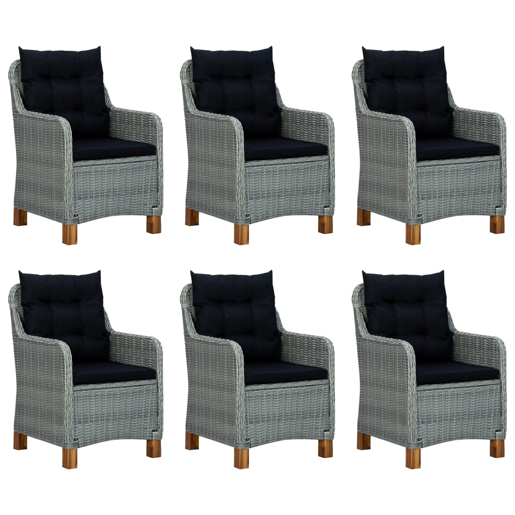 Set Pranzo da Giardino 7pz con Cuscini Polyrattan Grigio Chiaro