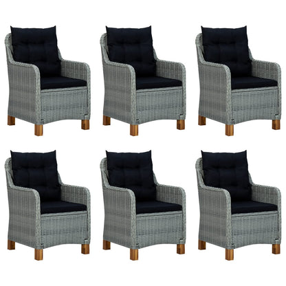 Set Pranzo da Giardino 7pz con Cuscini Polyrattan Grigio Chiaro