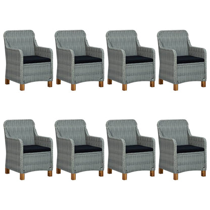 Set Pranzo da Giardino 9pz con Cuscini Polyrattan Grigio Chiaro