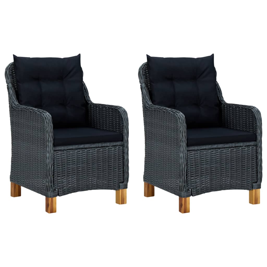 Set Divani da Giardino 3 pz con Cuscini Polyrattan Grigio Scuro