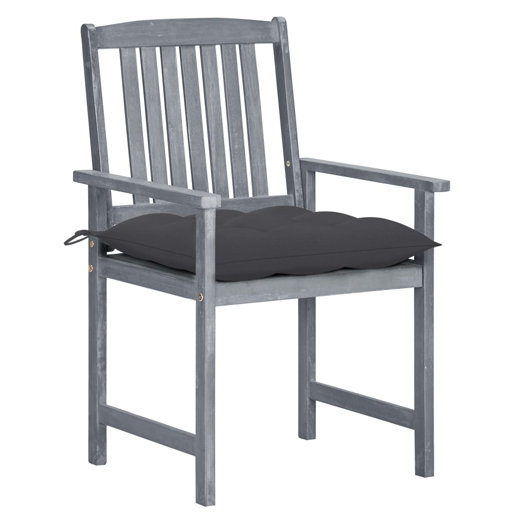 Sedie da Giardino con Cuscini 2 pz in Massello di Acacia Grigio