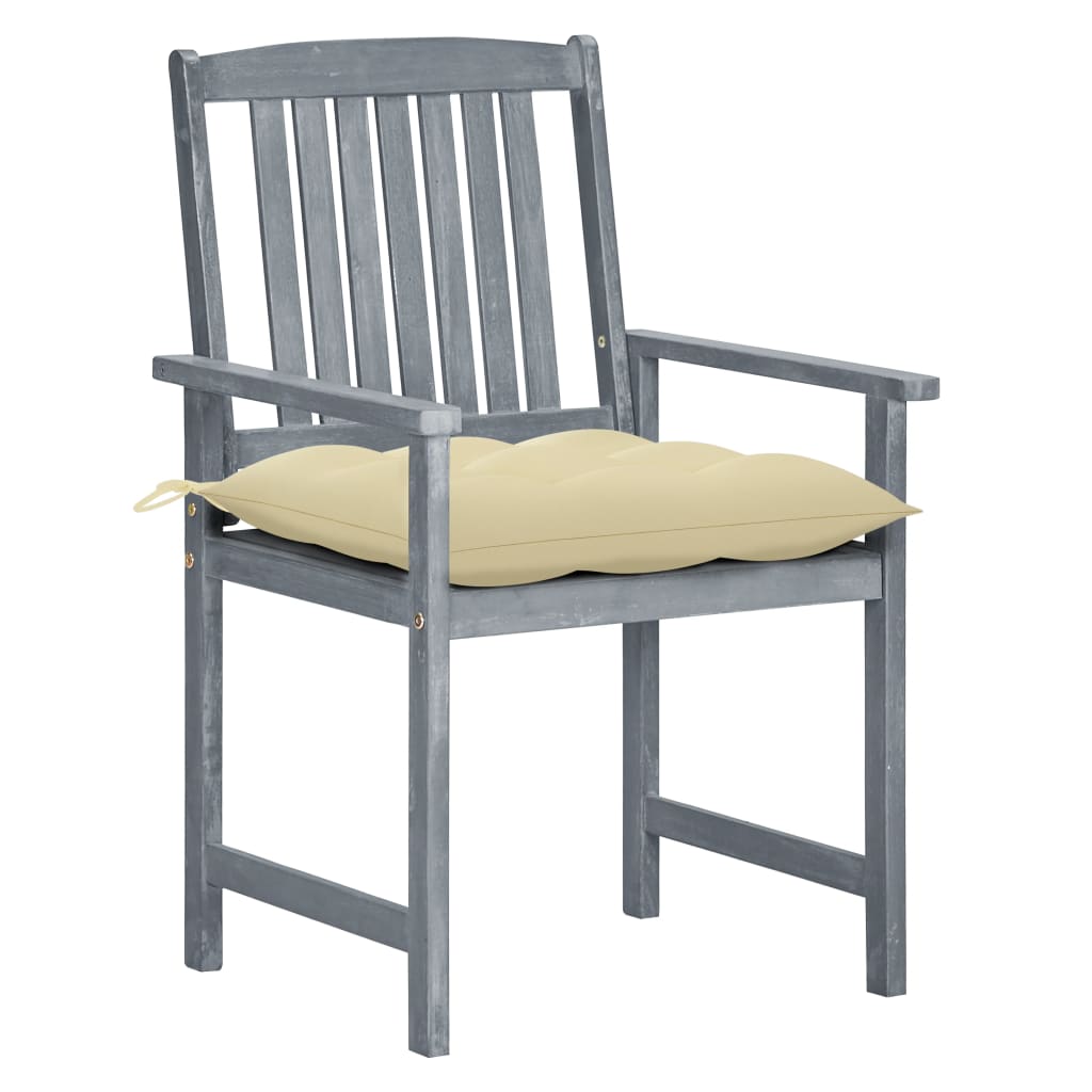 Sedie da Giardino con Cuscini 2 pz in Massello di Acacia Grigio