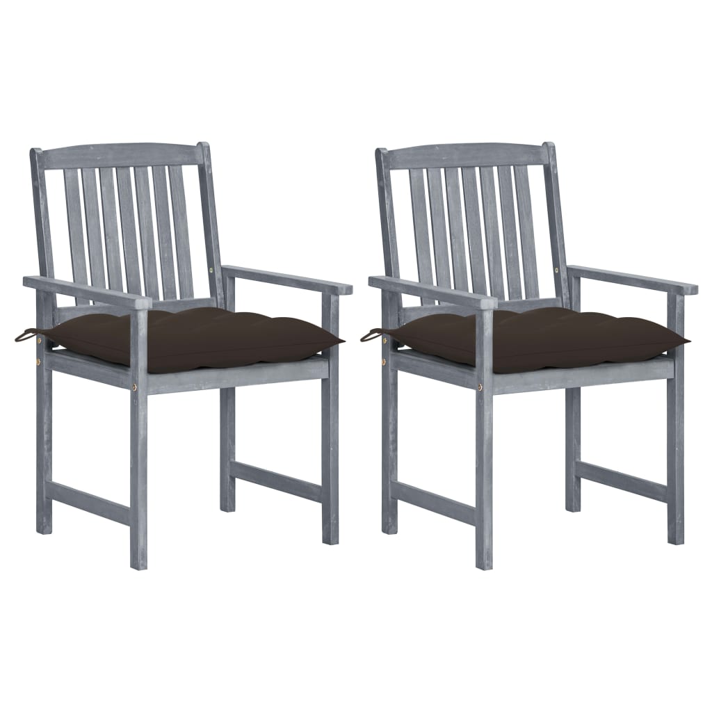 Sedie da Giardino con Cuscini 2 pz in Massello di Acacia Grigio