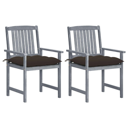 Sedie da Giardino con Cuscini 2 pz in Massello di Acacia Grigio