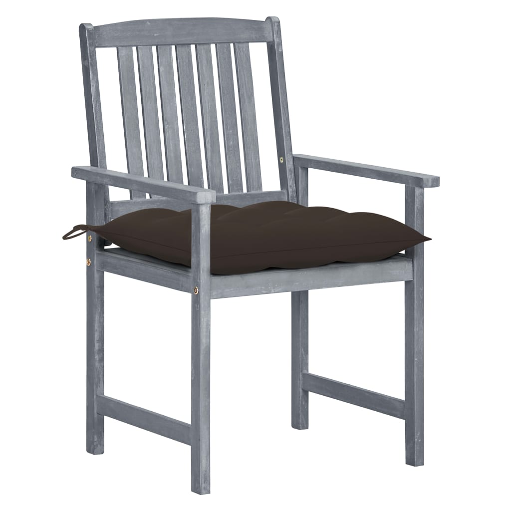 Sedie da Giardino con Cuscini 2 pz in Massello di Acacia Grigio