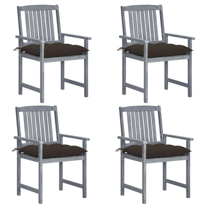 Sedie da Giardino con Cuscini 4 pz in Massello di Acacia Grigio
