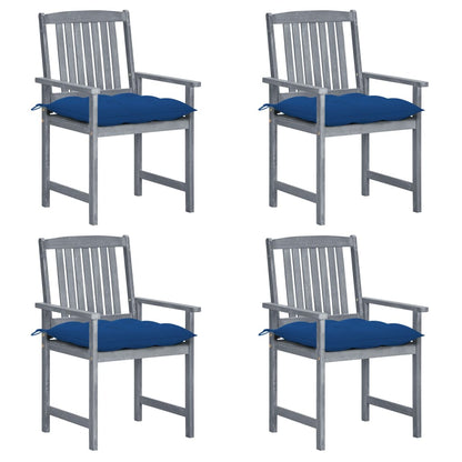 Sedie da Giardino con Cuscini 4 pz in Massello di Acacia Grigio