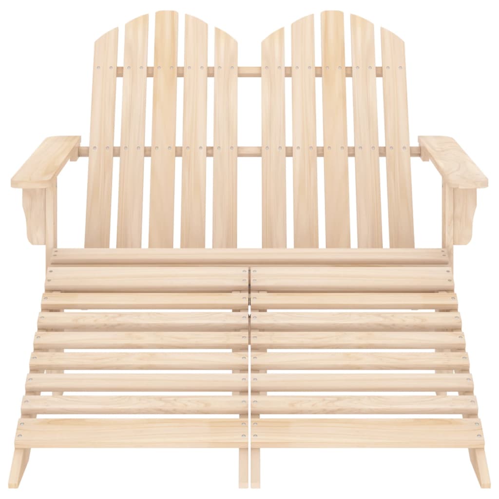Sedia da Giardino a 2 Posti con Pouf in Legno di Abete