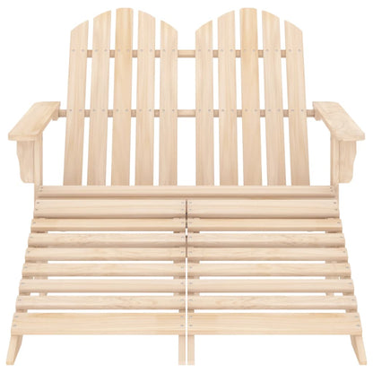 Sedia da Giardino a 2 Posti con Pouf in Legno di Abete