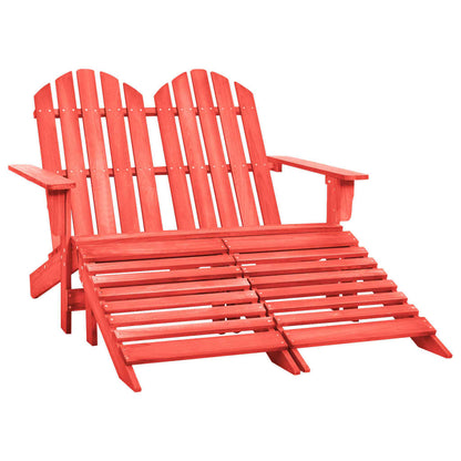 Sedia da Giardino a 2 Posti con Pouf in Legno di Abete Rossa