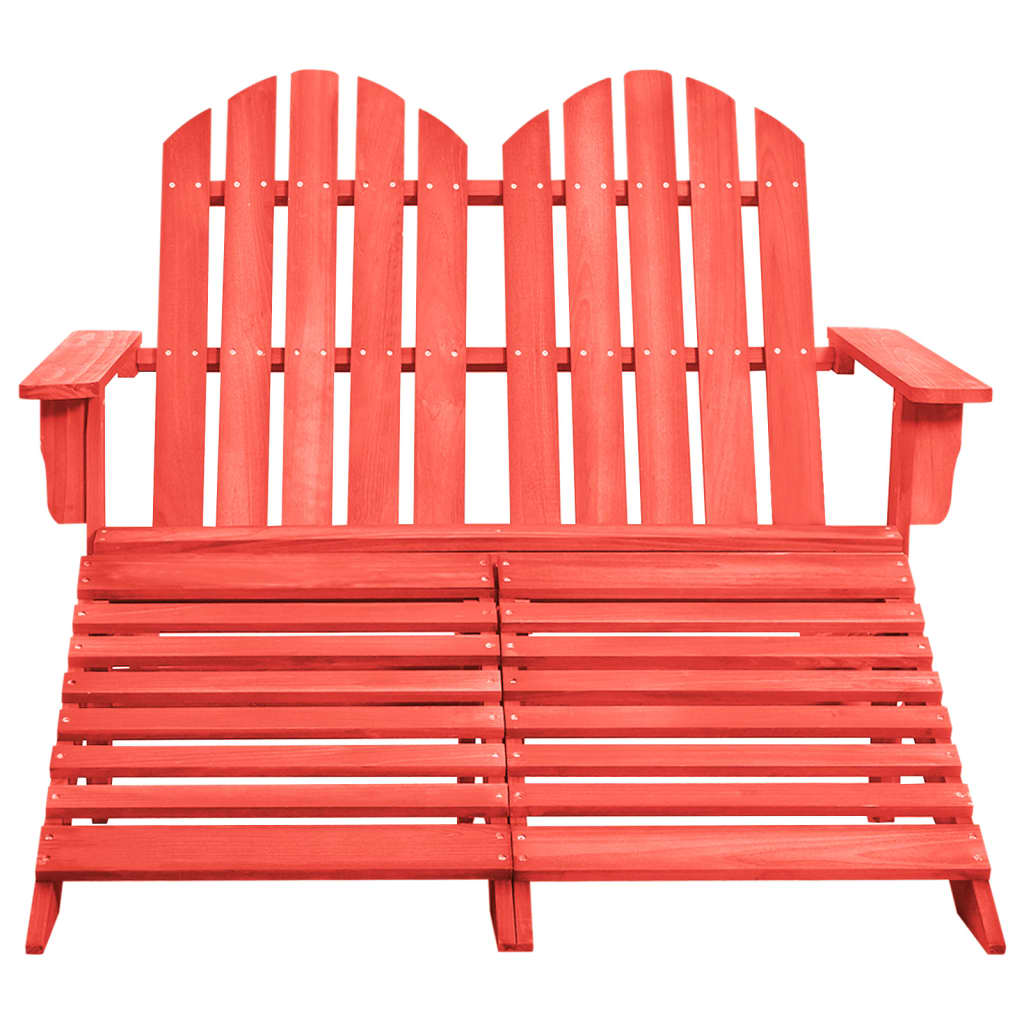 Sedia da Giardino a 2 Posti con Pouf in Legno di Abete Rossa