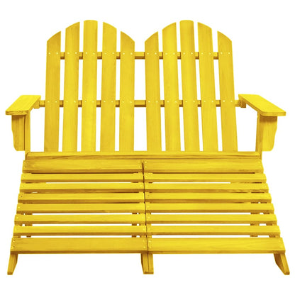 Sedia da Giardino a 2 Posti con Pouf in Legno di Abete Gialla