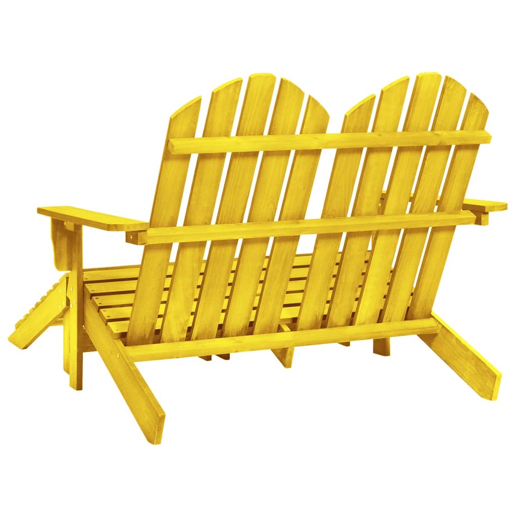 Sedia da Giardino a 2 Posti con Pouf in Legno di Abete Gialla
