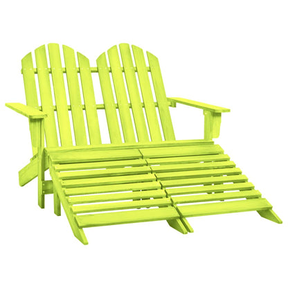 Sedia da Giardino a 2 Posti con Pouf in Legno di Abete Verde
