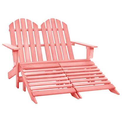 Sedia da Giardino a 2 Posti con Pouf in Legno di Abete Rosa