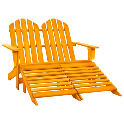 Sedia da Giardino a 2 Posti con Pouf Legno di Abete Arancione