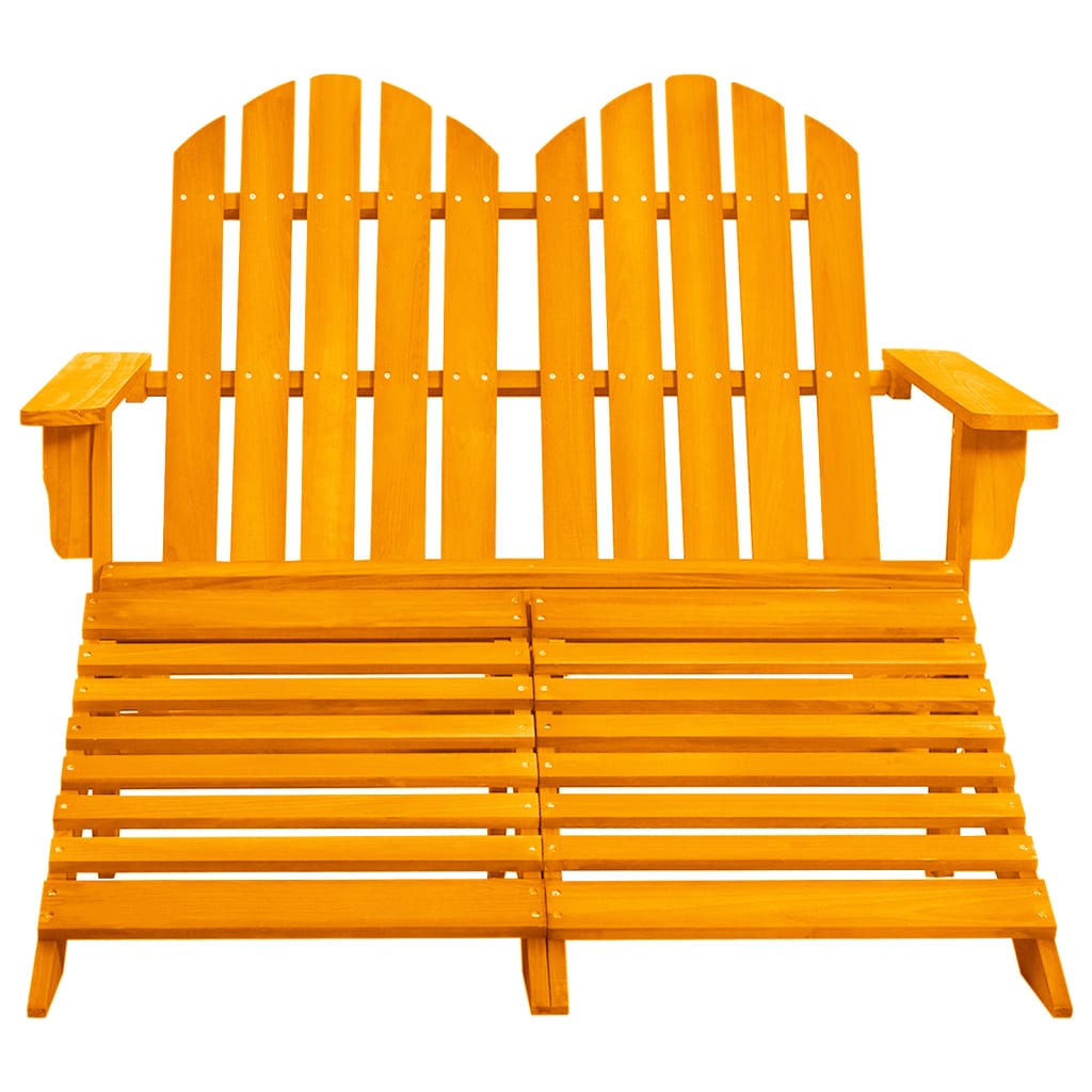 Sedia da Giardino a 2 Posti con Pouf Legno di Abete Arancione