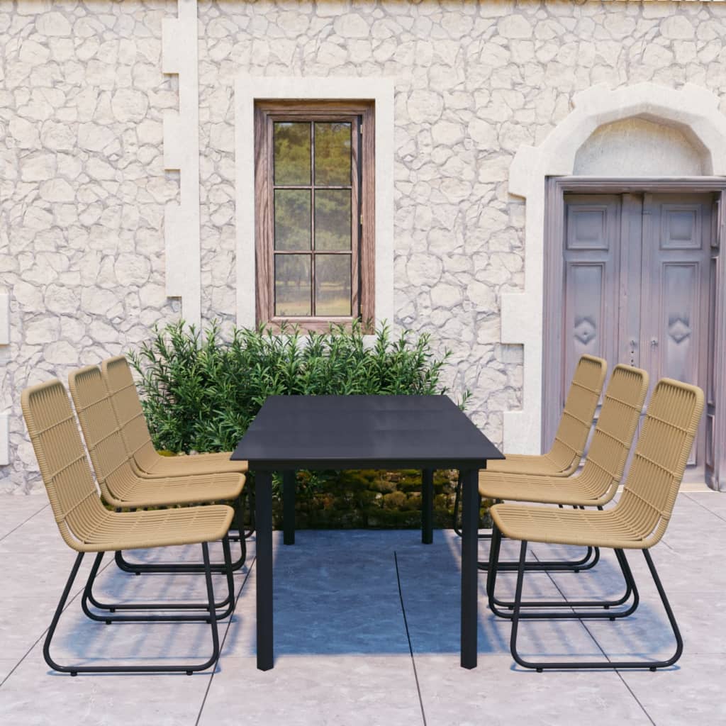 Set da Pranzo da Giardino 7 pz in Polyrattan e Vetro