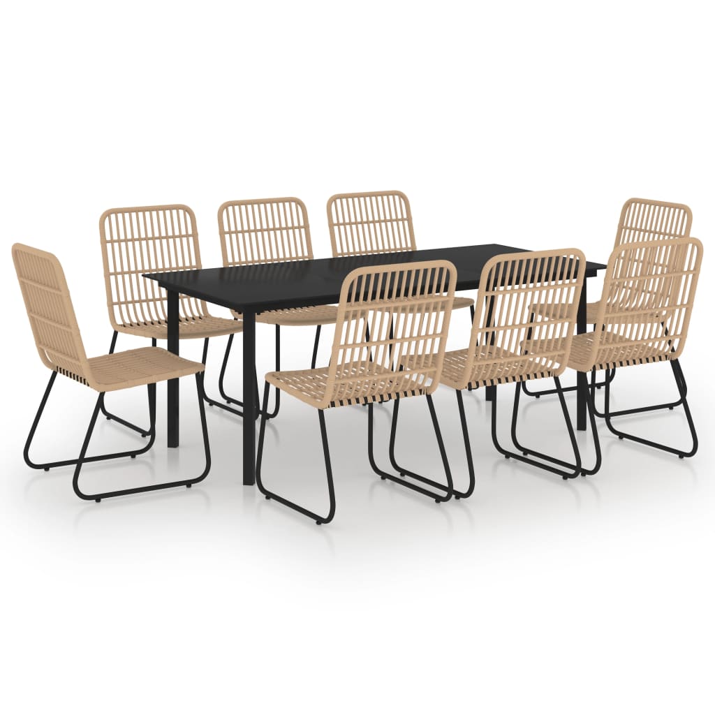 Set da Pranzo da Giardino 9 pz in Polyrattan e Vetro