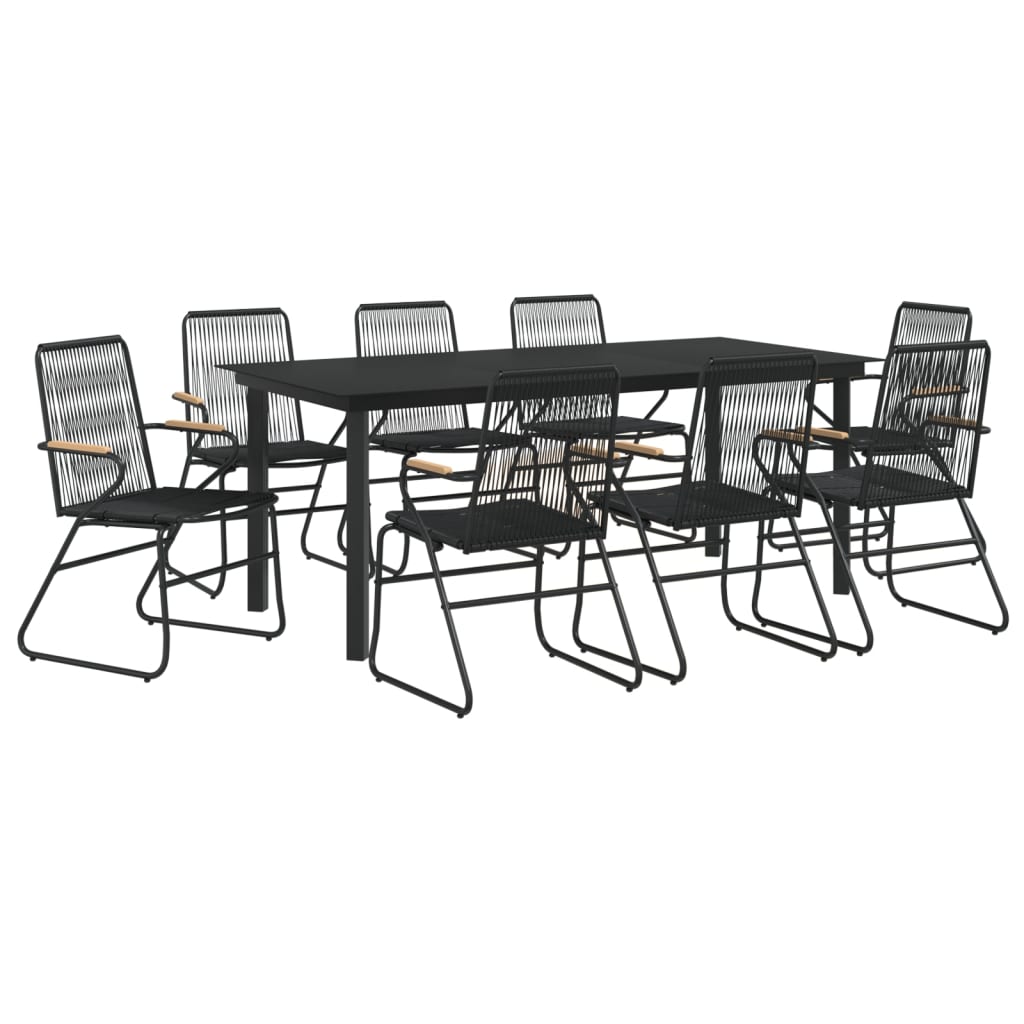 Set da Pranzo da Giardino 9 pz Nero in Rattan PVC